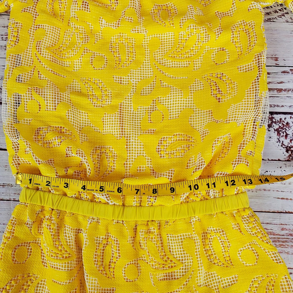 Alexis Yellow Silk Lace Mini Dress XS Off Shoulder Floral Fairy Coquette Kawaii - Picture 11 of 16